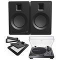 Kanto TUKMB Bookshelf Speakers with 5.25 Inch Aluminum Drivers with Kanto S6 Angled Desktop Speaker Stands for Large Speakers and an AT-LP120XUSB-BK Direct-Drive 3-Speed Manual USB Turntable (2019)