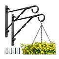 2 Pack Plant Hanger Indoor/Outdoor 10 inch Iron Wall Plant Hook Decorative Plant Hanger Hanging Plant Bracket for Bird Feeders Planters Lanterns Wind Chimes Christmas String Lights (Black)