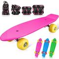 NUOLUX Kids Skateboard Kit Complete Skateboard Downhill Longboard with Protective Gears for Boys Girls Kids Beginners (Pink)