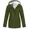 snowsong Jackets for Women Rain Jacket Women Women Solid Plush Thickening Jacket Outdoor Plus Size Hooded Raincoat Windproof Winter Jackets for Women Coats for Women Army Green L