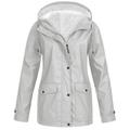 snowsong Women Solid Colors Plush Rain Outdoor Plus Size Hooded Raincoat Windproof Jacket Coat Jackets for Women Rain Jacket Women Winter Jackets for Women Coats for Women Grey 4XL