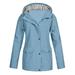 snowsong Jackets for Women Rain Jacket Women Plus Outdoor Hooded Raincoat Solid Size Rain Jacket Windproof Women Women s Coat Winter Jackets for Women Coats for Women Light blue L