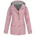 snowsong Jackets for Women Rain Jacket Women Women Raincoat Solid Color Hooded Jacket Windproof Outdoor Coat Plus Women s Coat Winter Jackets for Women Coats for Women Pink 3XL