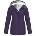 snowsong Jackets for Women Rain Jacket Women Women Solid Plush Thickening Jacket Outdoor Plus Size Hooded Raincoat Windproof Winter Jackets for Women Coats for Women Purple 3XL