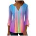 Biziza Womens Tops Dressy Casual Summer Cute Tops Business T Shirts Graphic 3/4 Sleeve Top Henley Women 3/4 Sleeve Blouses Compression Shirt Women Button Up Loose Fit Women Tunic Tops Multicolor Xxl