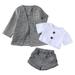 Musuos 3 Pcs Girl Shorts Suits Long Sleeve Coat + Solid Color T-Shirt + Shorts Sets