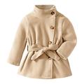 Pedort Toddler Girl Casual Washed Cotton Military Jacket Long Sleeve Coat Button Down Thick Outwear Winter Beige 120