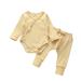 safuny 2pc Outfits Toddler Boy Infant Baby Girls Long Sleeve Striped Romper Bodysuit+Pants Set Round Neck Lovely 0-24M Yellow