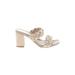 Mia Sandals: Slide Chunky Heel Feminine Tan Print Shoes - Women's Size 7 1/2 - Open Toe