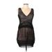 BCBGMAXAZRIA Cocktail Dress - Mini V Neck Sleeveless: Black Print Dresses - Women's Size Large