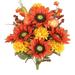 Admired By Nature 18 Stems Artificial Mums Sunflowers Zinna Silk Flowers Bush Cemetery Flowers for Grave Home Office Wedding Thanksgiving Fall Floral Arrangements Decoration Gold/Orange G. GD-OR