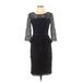 Adrianna Papell Casual Dress - Party Scoop Neck 3/4 sleeves: Black Solid Dresses - Women's Size 4