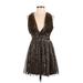 Topshop Cocktail Dress - A-Line Plunge Sleeveless: Black Print Dresses - Women's Size 2