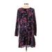 Allison Joy Casual Dress - DropWaist High Neck 3/4 sleeves: Black Floral Dresses - Women's Size Small