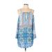 Nanette Lepore Casual Dress - Shift Keyhole 3/4 sleeves: Blue Floral Dresses - Women's Size Large