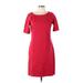 Talbots Casual Dress - Sheath Scoop Neck Short sleeves: Red Solid Dresses - Women's Size 6