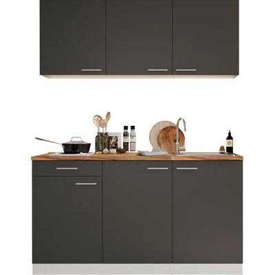 Pantryküche RESPEKTA "Luis, mit Duo Kochfeld, wahlweise mit Mikrowelle, Korpus Weiß", grau (front: grau, korpus: eiche sägerau nachbildung, arbeitsplatte: eiche sägerau nachbildung), B:150cm H:200cm T:60cm, Komplettküchen-Sets, Küchenzeile, Breite... Image