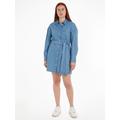 Shirtkleid TOMMY JEANS CURVE "TJW BELTED DENIM SHIRT DRESS EXT" Gr. 5XL (50), N-Gr, blau (denim_medium) Damen Kleider Freizeitkleider