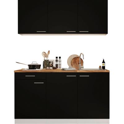 Pantryküche RESPEKTA "Luis, mit Duo Kochfeld, wahlweise mit Mikrowelle, Korpus Weiß", schwarz (front: schwarz, korpus: eiche sägerau nachbildung, arbeitsplatte: eiche sägerau nachbildung), B:150cm H:200cm T:60cm, Komplettküchen-Sets, Küchenzeile,...
