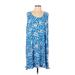 Draper James Casual Dress - Shift Scoop Neck Sleeveless: Blue Floral Dresses - New - Women's Size Large