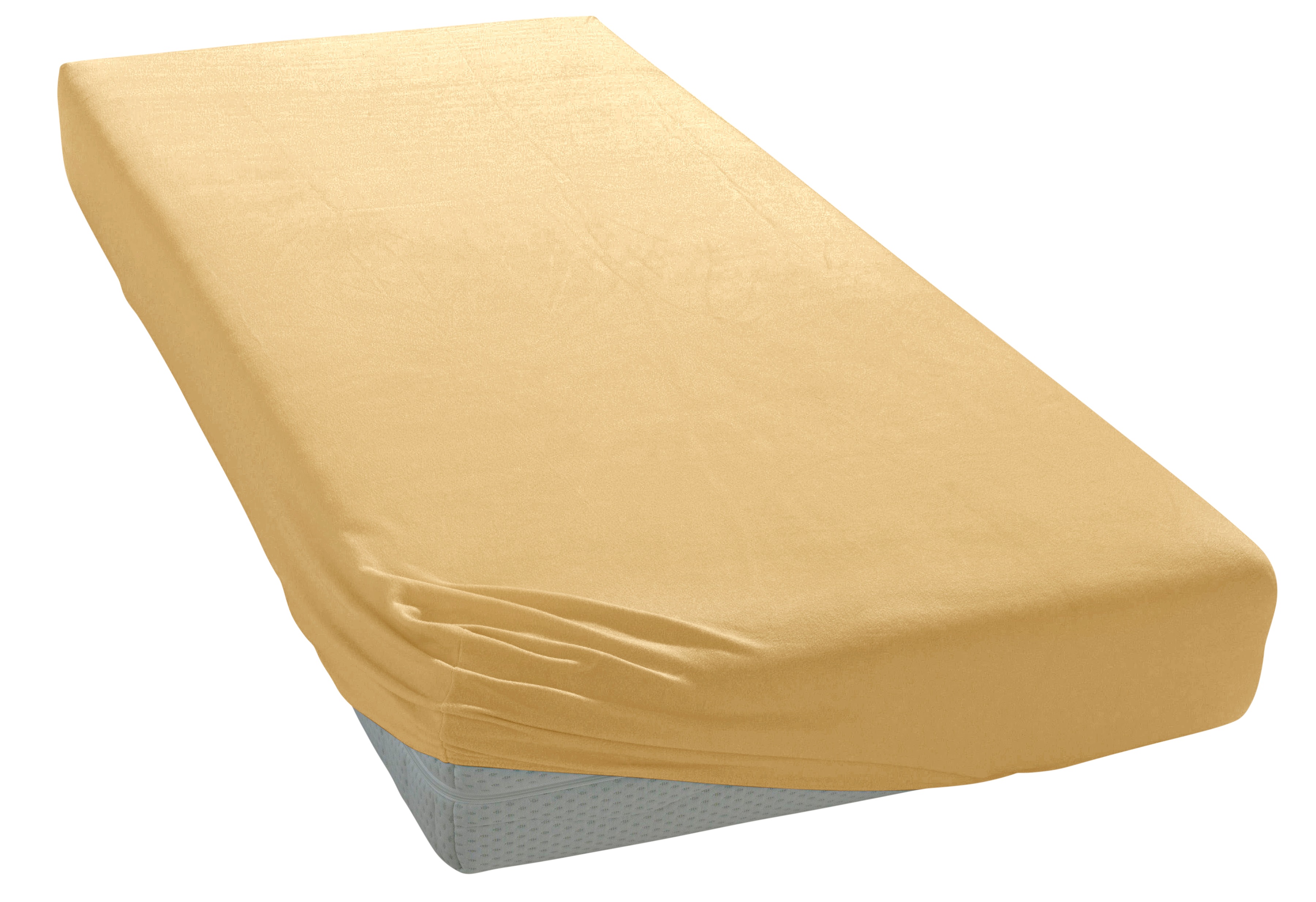 Spannbettlaken BELLANA "Melone in Gr. 70x140, 90x200, 140x200 oder 180x200 cm", beige (weizen), L:200cm, Mako-Jersey, Obermaterial: 100% Baumwolle, Bettlaken, Baumwolle, Matratzen bis 25cm Höhe, Spannbetttuch auch für Kinder Image