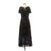 Elie Tahari Cocktail Dress - Midi Crew Neck Short sleeves: Black Print Dresses - Women's Size 0