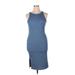 Pink Lily Casual Dress - Bodycon Crew Neck Sleeveless: Blue Print Dresses - Women's Size X-Large