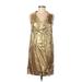 Jigsaw Cocktail Dress - Shift V-Neck Sleeveless: Gold Print Dresses - Women's Size 6