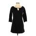 White House Black Market Casual Dress - A-Line Keyhole 3/4 sleeves: Black Print Dresses - Women's Size Small