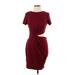 Shein Cocktail Dress - Sheath Crew Neck Short sleeves: Burgundy Solid Dresses - Women's Size Large