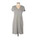 NY Collection Casual Dress - Shift V Neck Short sleeves: Gray Print Dresses - Women's Size Large