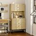 Bay Isle Home™ Manel Kitchen Pantry Rattan Storage Cabinet w/ Outlet & Usb Ports, Kitchen Sideboard Wood in Brown | Wayfair