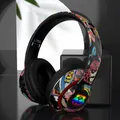 Cuffie Graffiti Bluetooth 5.1 Cuffie DJ Gamer wireless con microfono Luce LED RGB per bambini PC Gamer Auricolare Supporto TF Card