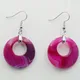 Round Hollow Circle Drop Earrings Natural Amethysts Pink Crystal Turquoises Tiger Eye Stone Women