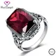 HuiSept Classic Silver 925 Ring Jewelry Rectangle Shape Ruby Gemstone Ring for Male Female Wedding