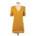 BB Dakota by Steve Madden Casual Dress - Shift V-Neck Short sleeves: Yellow Print Dresses - Women's Size Small