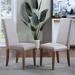 Linen Upholstered Seat Set of 2 Dining Chairs Fabric High-back Chairs with Copper Nails & Wooden Legs Perfect for Restaurant