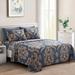 Marina Decoration Soft Silky Deep Pocket Rich Printed Rayon from Bamboo All Season Sheet Set, Gold Damask Navy Blue