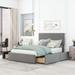 Full Size Velvet Upholstered Platform Bed with Four Drawers on Two Sides, Adjustable Headboard