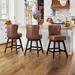 LUE BONA 26 in. Mid-Century Modern Faux Leather and Linen Swivel Bar Stools with Wood Frame（Set of 3） - 20"W x 20"D x 39"H