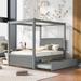 Elegant Design Wood Canopy Bed with Trundle Bed and Ttwo Drawers ,Full Size Canopy Platform Bed