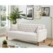 77.95" Linen Fabric Upholstered 3 Seat Sofa with 2 Toss Pillows, Button Tufted Back & Arm and Solid Wood Legs for Living Room