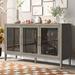 58" Accent Storage Cabinet with Adjustable Shelf, Buffet Sideboard Floor Cabinet with 3 Tempered Glass Doors for Living Room