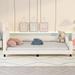 Classic Twin Size Leather Upholstered Daybed w/ Ears Shaped Headboard Platform Bed Frame No Box Spring Needed, Easy Assembly
