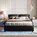 Modern LED Light Headboard Bed Queen Size Upholstered Platform Bed