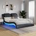 King Faux Leather Upholstered Platform Bed with LED Lighting, Bluetooth Music Control, Vibration Massage, Wood Slat Support