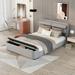 Grey Velvet Upholstery Platform Bed with Storage Headboard and Footboard, Solid Wood Frame, Queen Size