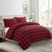 Printed Rayon from Bamboo All Season Duvet Cover Fitted Sheet Ensemble Bedding Set with Zipper and Corner Tie, Red Black Plaid