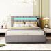 Grey, Beige Velvet Upholstered Queen Size Bed with LED Light, Bluetooth Player, USB Charging, and Hydraulic Storage