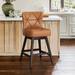 LUE BONA 26 in. Wood Frame Swivel Bar Stools with Faux Leather and Linen Upholstered Seat - 20"W x 20"D x 39"H